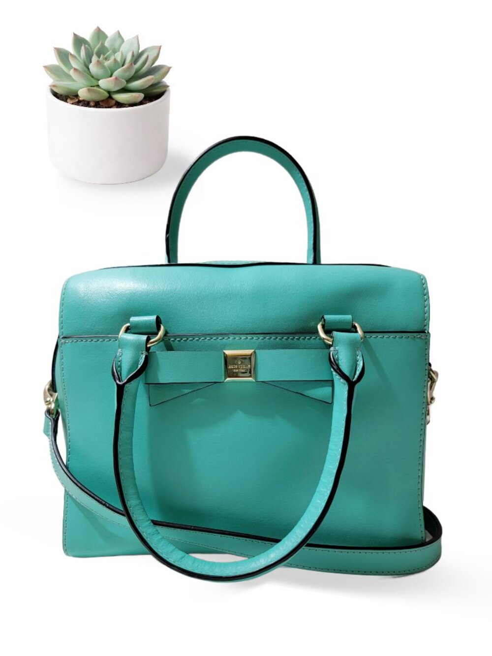 Kate Spade Montford Park Smooth Leather Giverny Satchel Turquoise Bow Crossbody